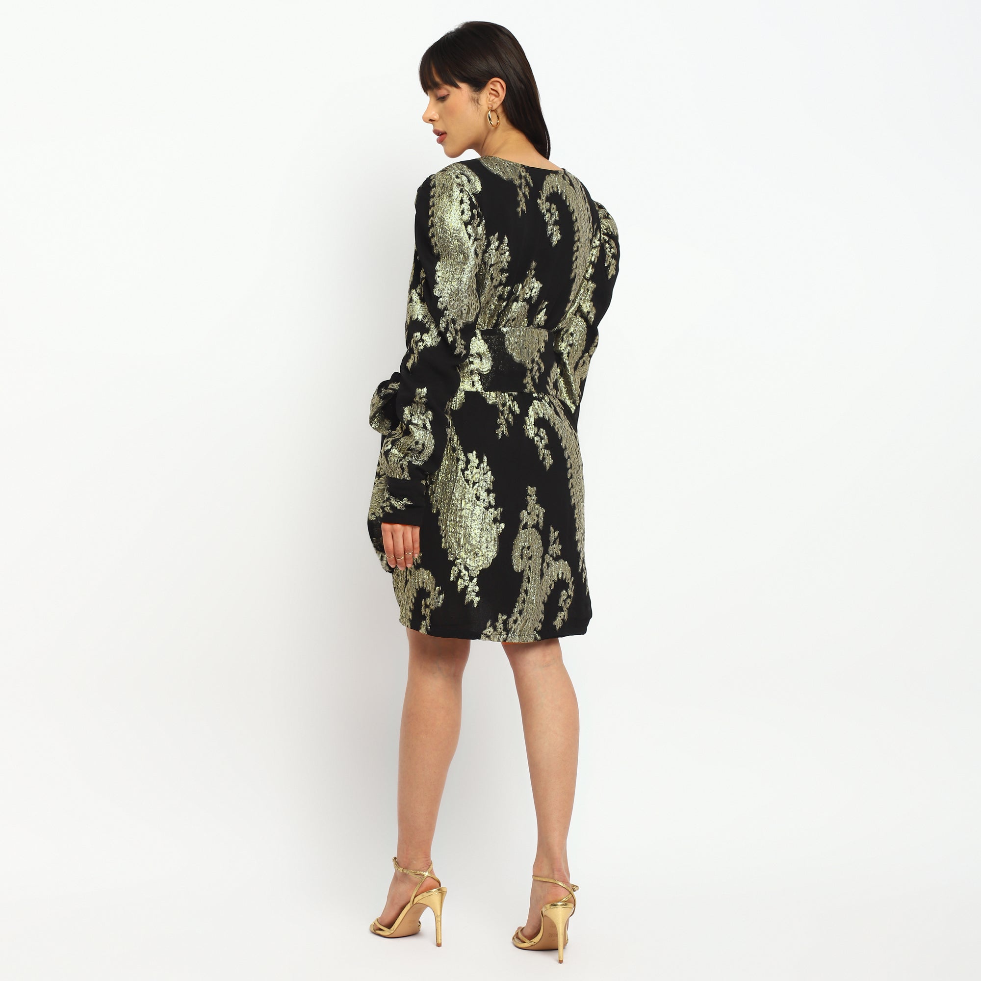 Bold Gold Paisley Wrap Dress